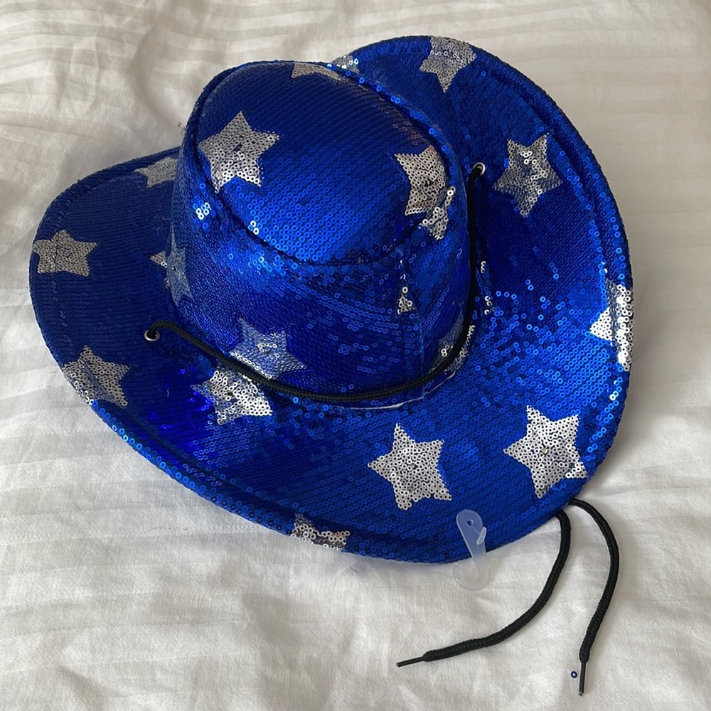 Blue & Silver Sequin Light Up Cowboy Cowgirl Hat